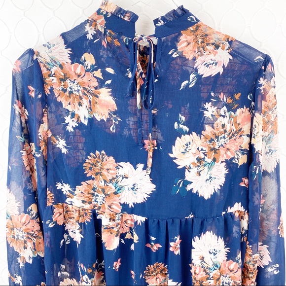 NWT As U Wish Blue Pink Floral Babydoll Dress Lagenlook Small - Picture 8 of 11